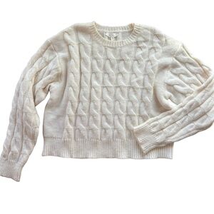 All:Row Women's Cream Cable Knit Crew Neck Cropped Chunky Sweater Size Medium